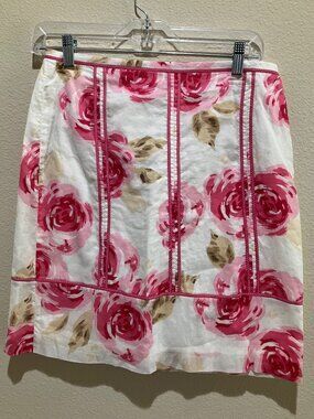 LOFT Floral Skirt Cottagecore Linen Blend Lined Side Zip Spring Size 4